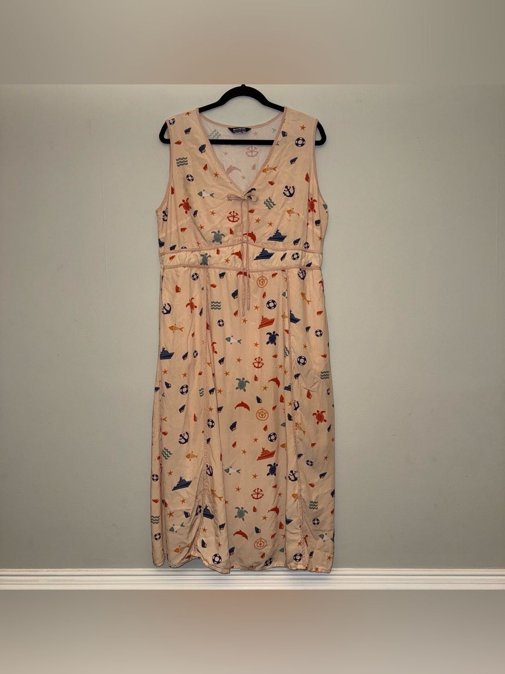 BLOOMCHIC Multicoloured nautical print  dress rayon with pockets sz 14-16 ✨